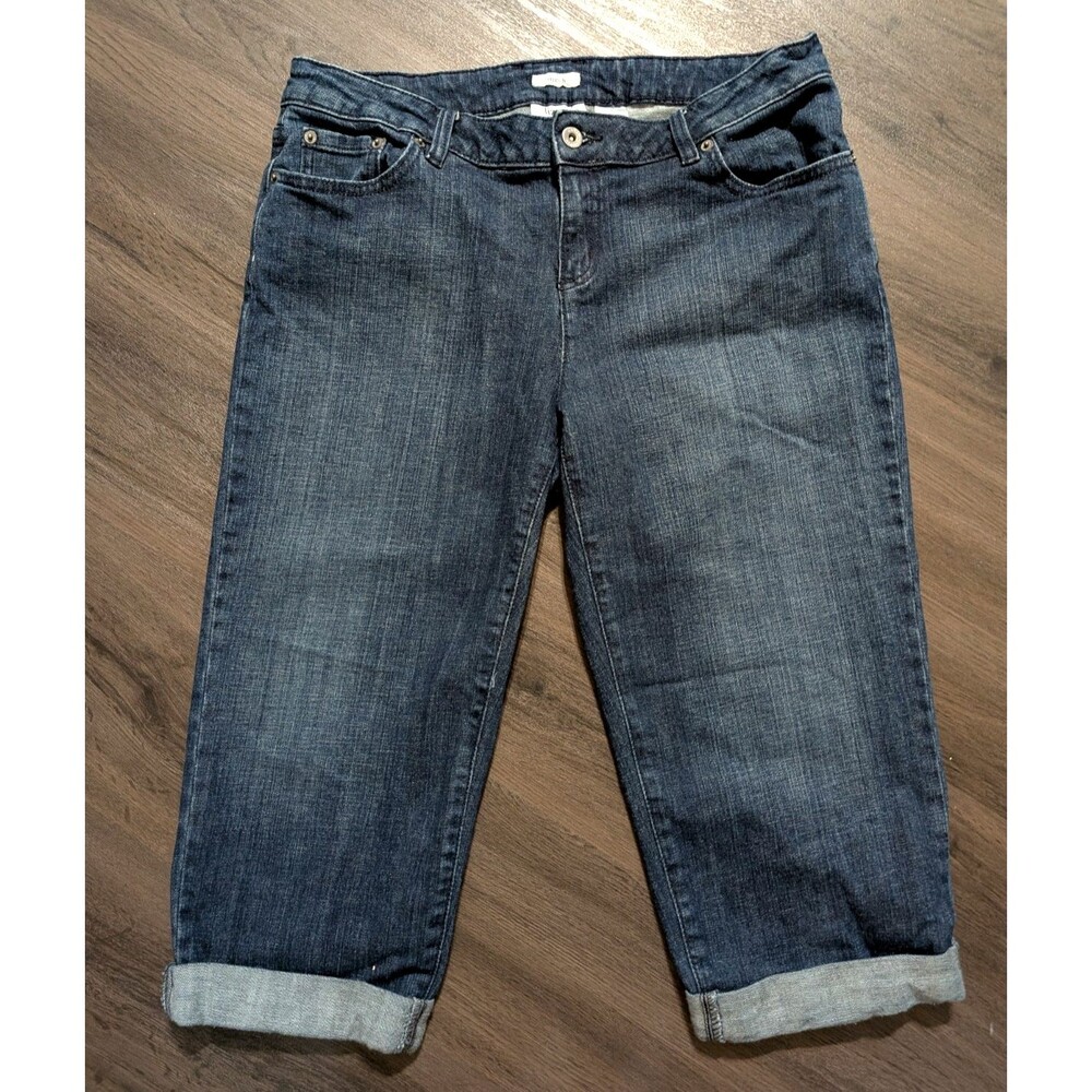 Liz Claiborne & Co Stretch Denim Capri Pants Cuffed Cotton Size 14 Petite 14P